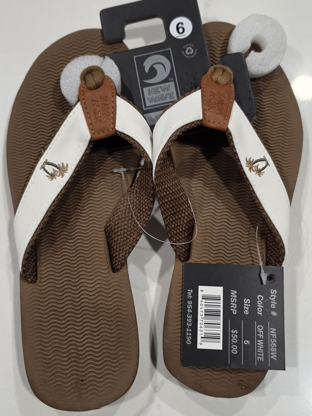 Off-White and Brown Women's Flip Flop Sandals